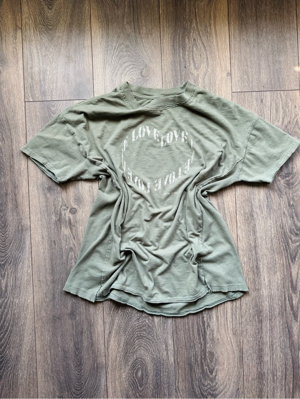Aerie Olive Green Graphic Oversized Tee Size XS